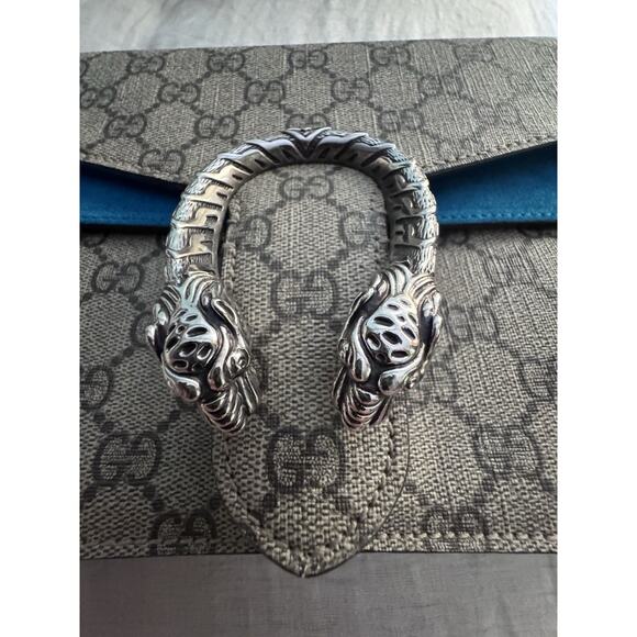 Gucci Dinoysus GG Small Supreme Taupe/Teal Suede Authentic - Picture 10 of 15